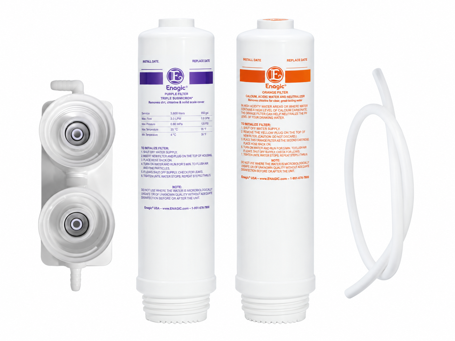 Enagic dual pre-filtration system with two filter cartridges and connecting hose